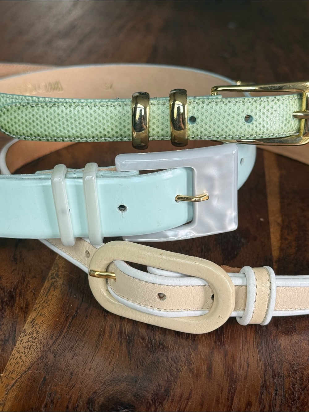 Worth petite XS Pastel Leather and Patent Belt Set - Mint, Cream, Pale blue